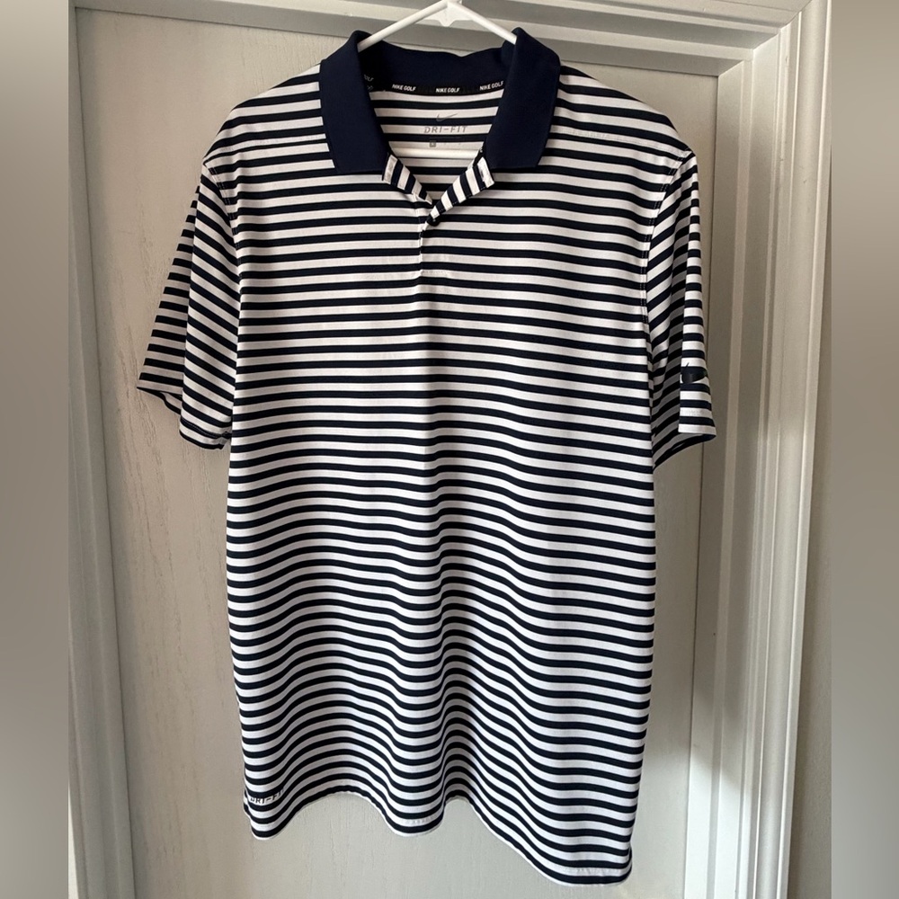 Nike Golf Navy and White Striped Polo